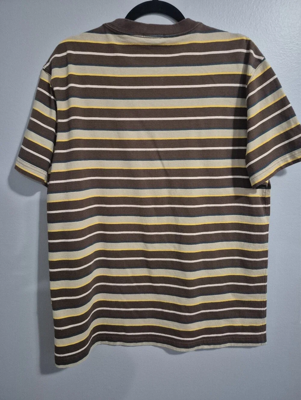 Vintage Mens J. Crew Brown Striped Crewneck Short-Sleeve Tee Large